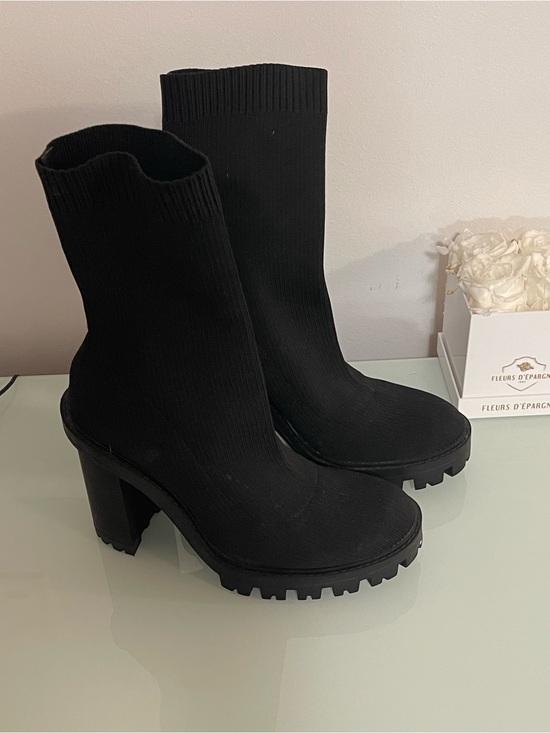 Zara Shoes - Zara Black Ribbed Sock Heel Boots